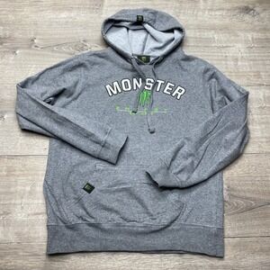 Monster Energy Hoodie Mens Medium Gray Cotton Blend Graphic Pullover Sweatshirt